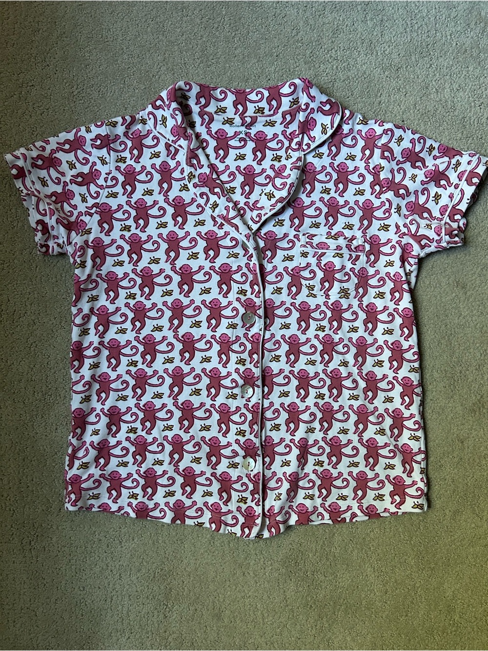 Roller Rabbit Pink Monkey Pajama TOP ONLY XS